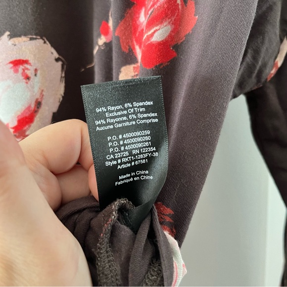 BABATON Brown Rose print 3/4 Sleeve Blouse | Size M - Picture 4 of 6